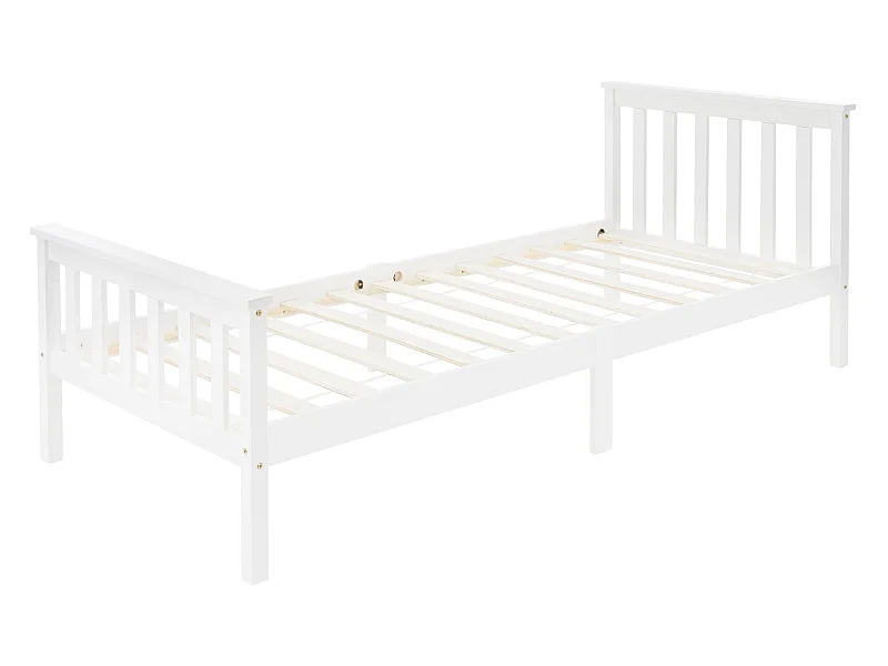 Letto singolo in legno con testiera e pediera rete a doghe 200 x 90 cm bianco