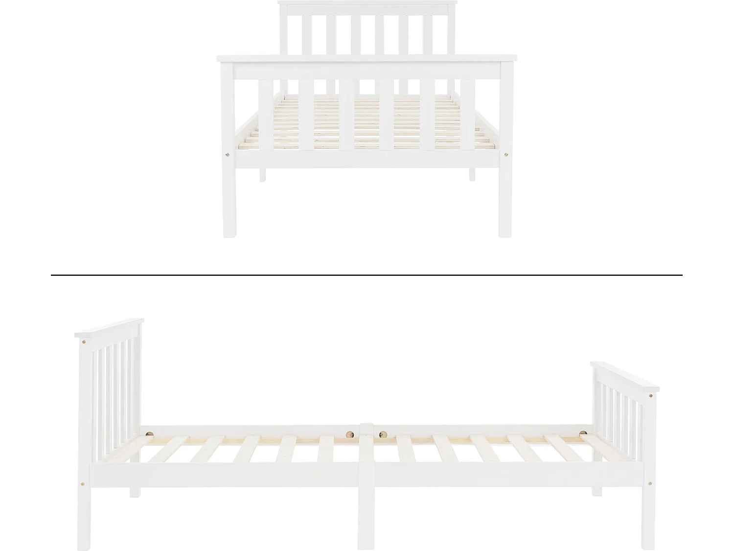 Letto singolo in legno con testiera e pediera rete a doghe 200 x 90 cm bianco