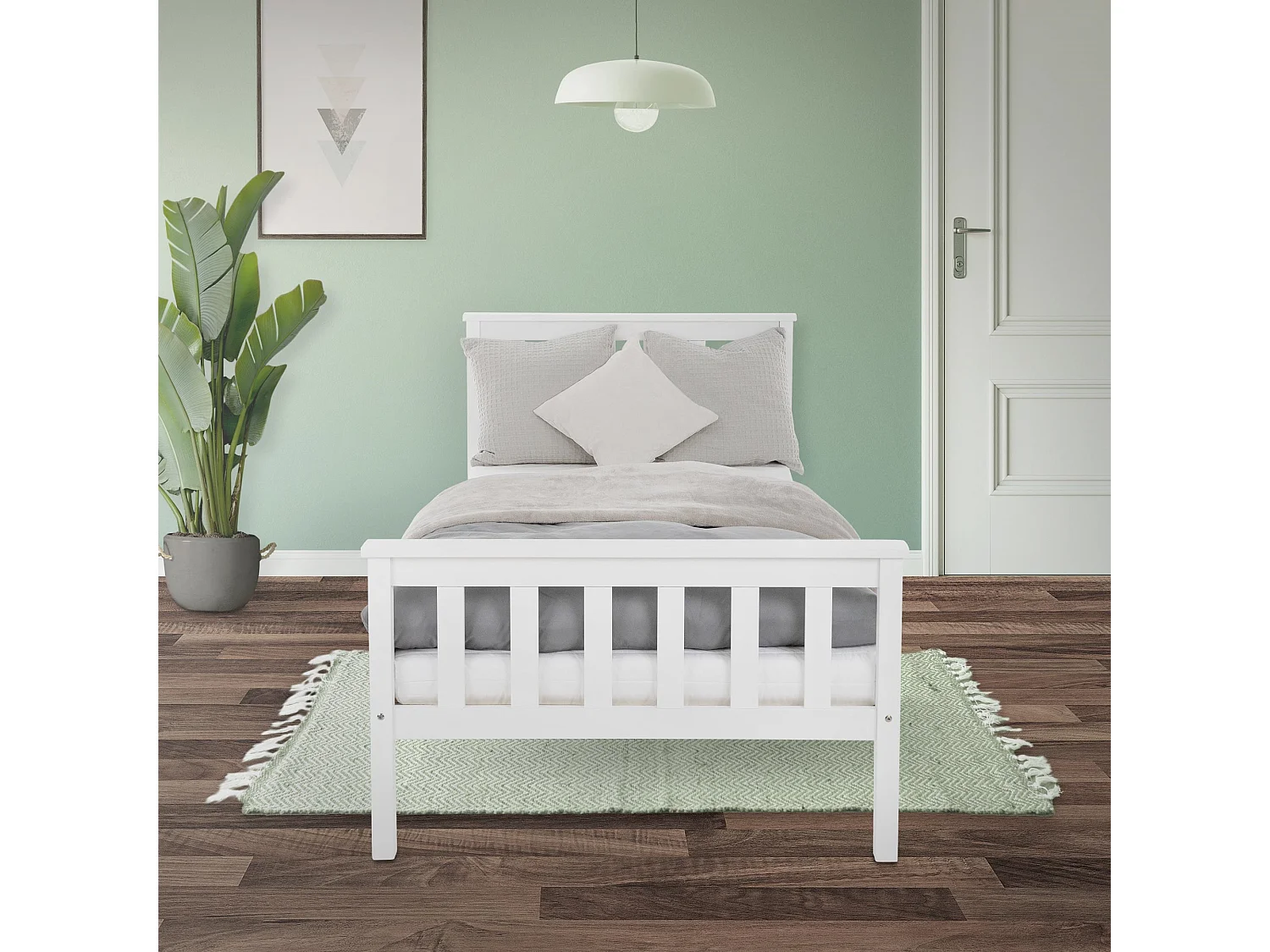 Letto singolo in legno con testiera e pediera rete a doghe 200 x 90 cm bianco