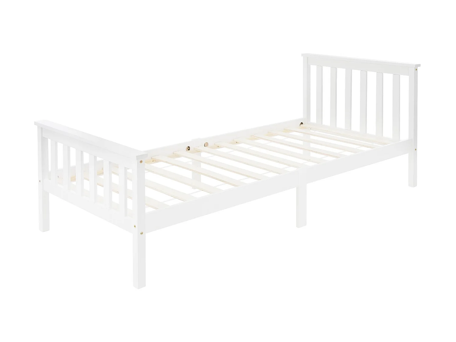 Lit simple en bois de pin blanc d`adolescents avec sommier à lattes 200x90 cm