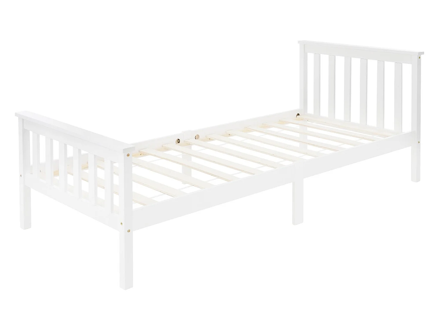 Letto singolo in legno con testiera e pediera rete a doghe 200 x 90 cm bianco