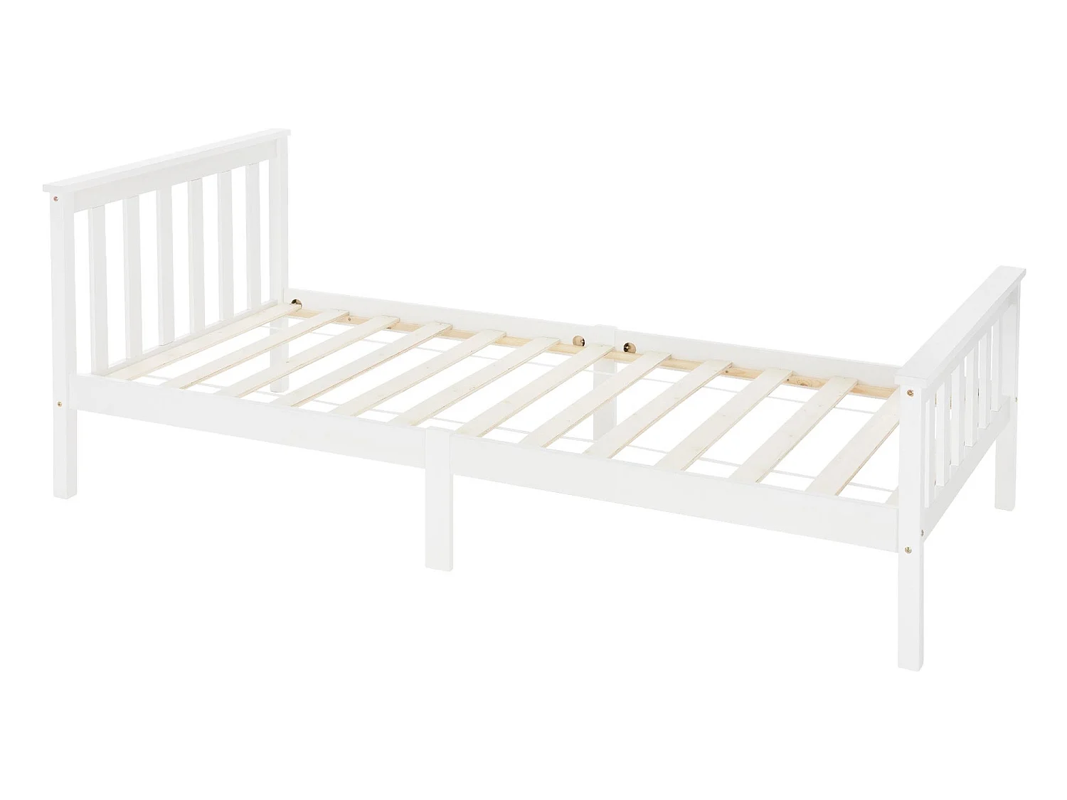 Letto singolo in legno con testiera e pediera rete a doghe 200 x 90 cm bianco