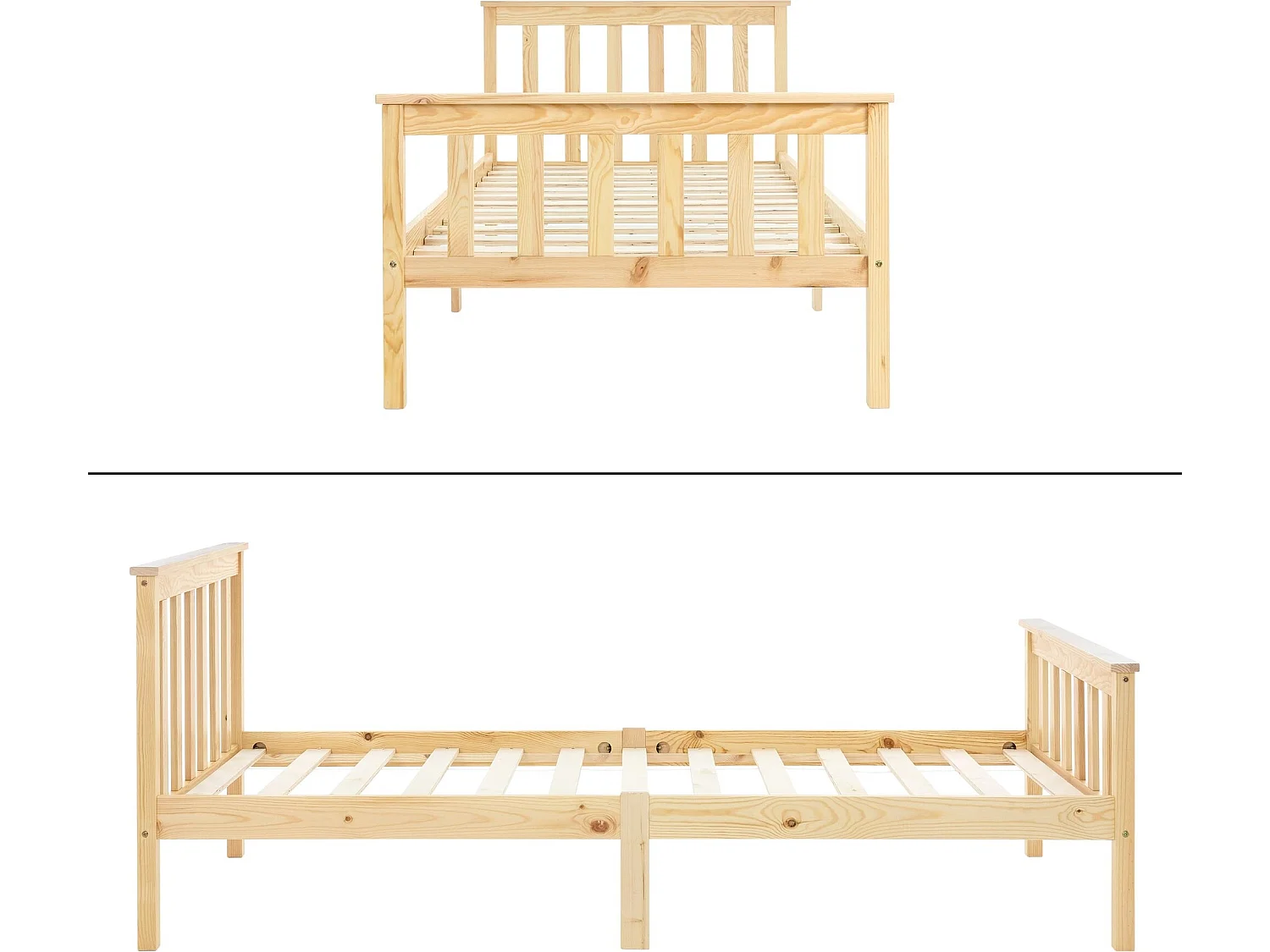 Letto singolo in legno con testiera e pediera rete a doghe 200 x 90 cm naturale