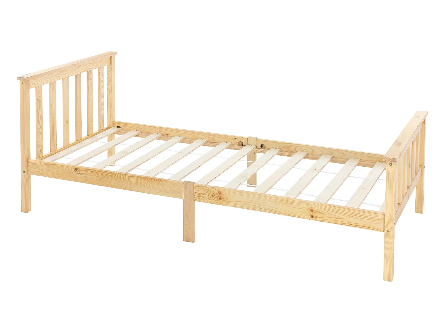 Letto singolo in legno con testiera e pediera rete a doghe 200 x 90 cm naturale