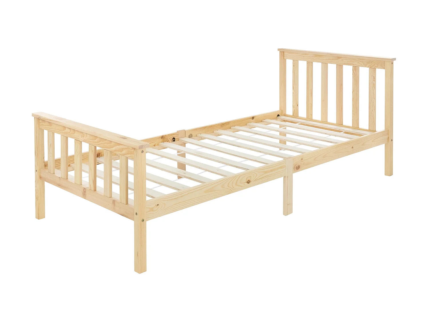 Lit simple en bois de pin naturel d`adolescents avec sommier à lattes 200x90 cm