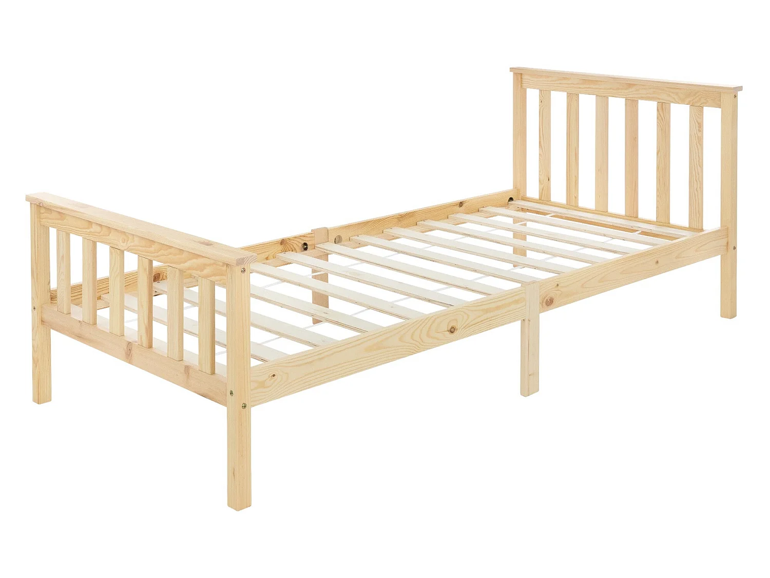 Lit simple en bois de pin naturel d`adolescents avec sommier à lattes 200x90 cm