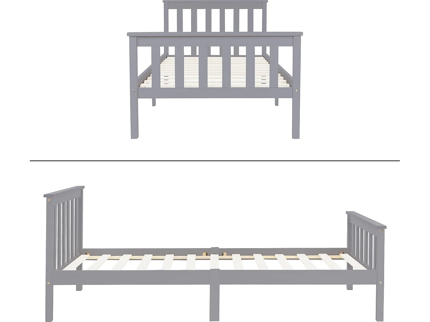 Letto singolo in legno con testiera e pediera rete a doghe 200 x 90 cm grigio