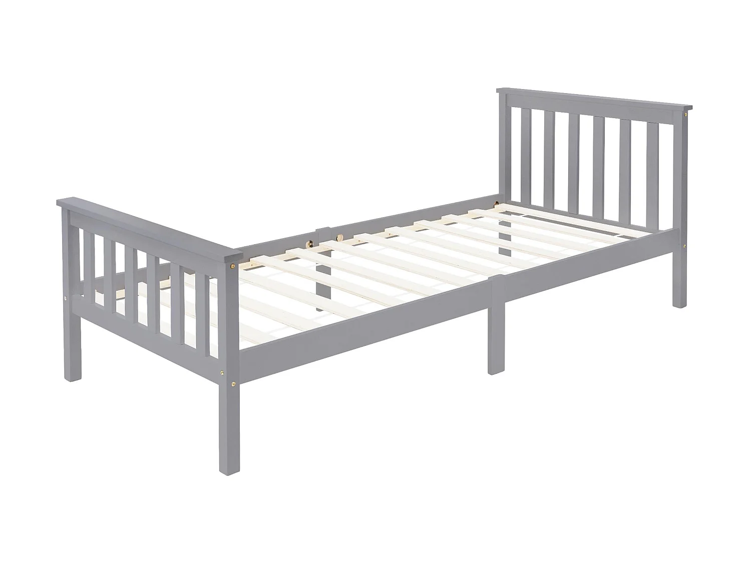 Lit simple bois de pin gris clair d`adolescents avec sommier à lattes 200x90 cm