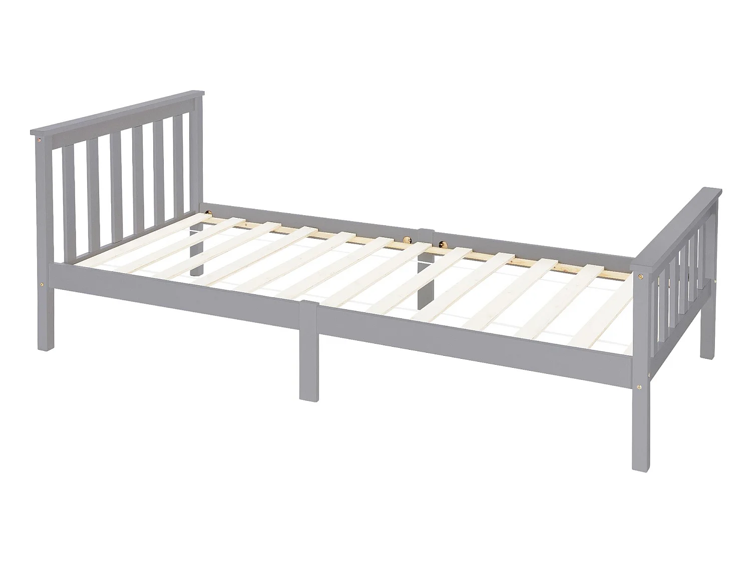 Letto singolo in legno con testiera e pediera rete a doghe 200 x 90 cm grigio