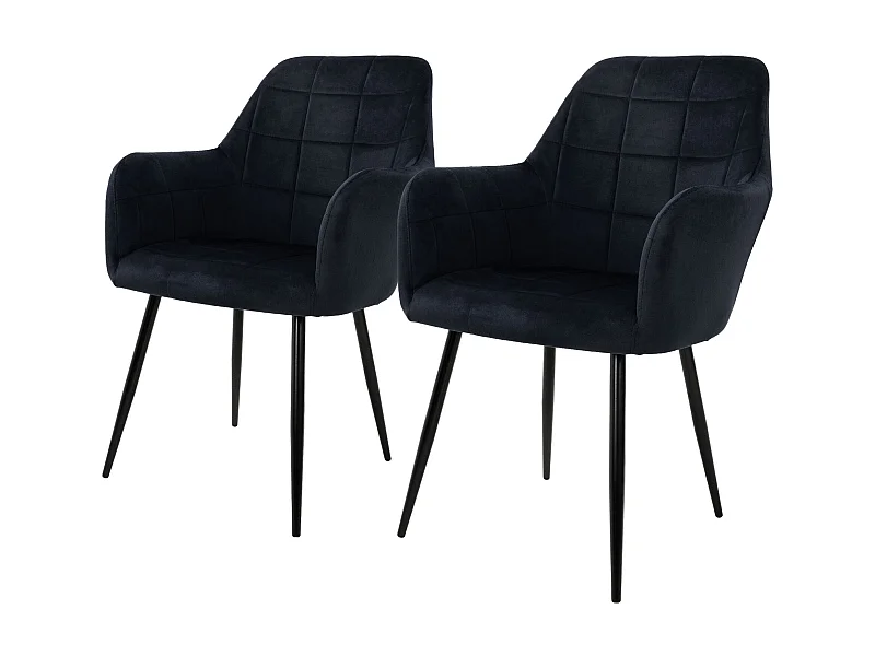 2x Chaises de salle à manger bureau noir siège tapissé velours rétro meubles de tapisserie d'ameublement.