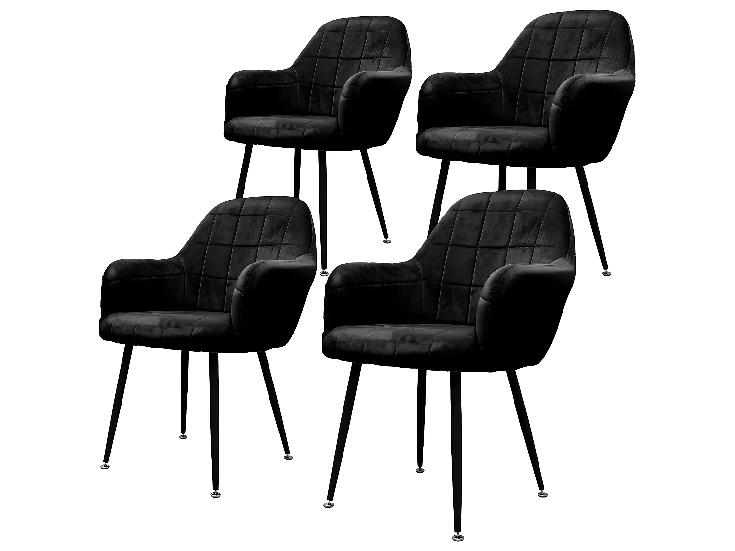 4x Sillas de comedor oficina retro asiento terciopelo tapizado negro patas metal