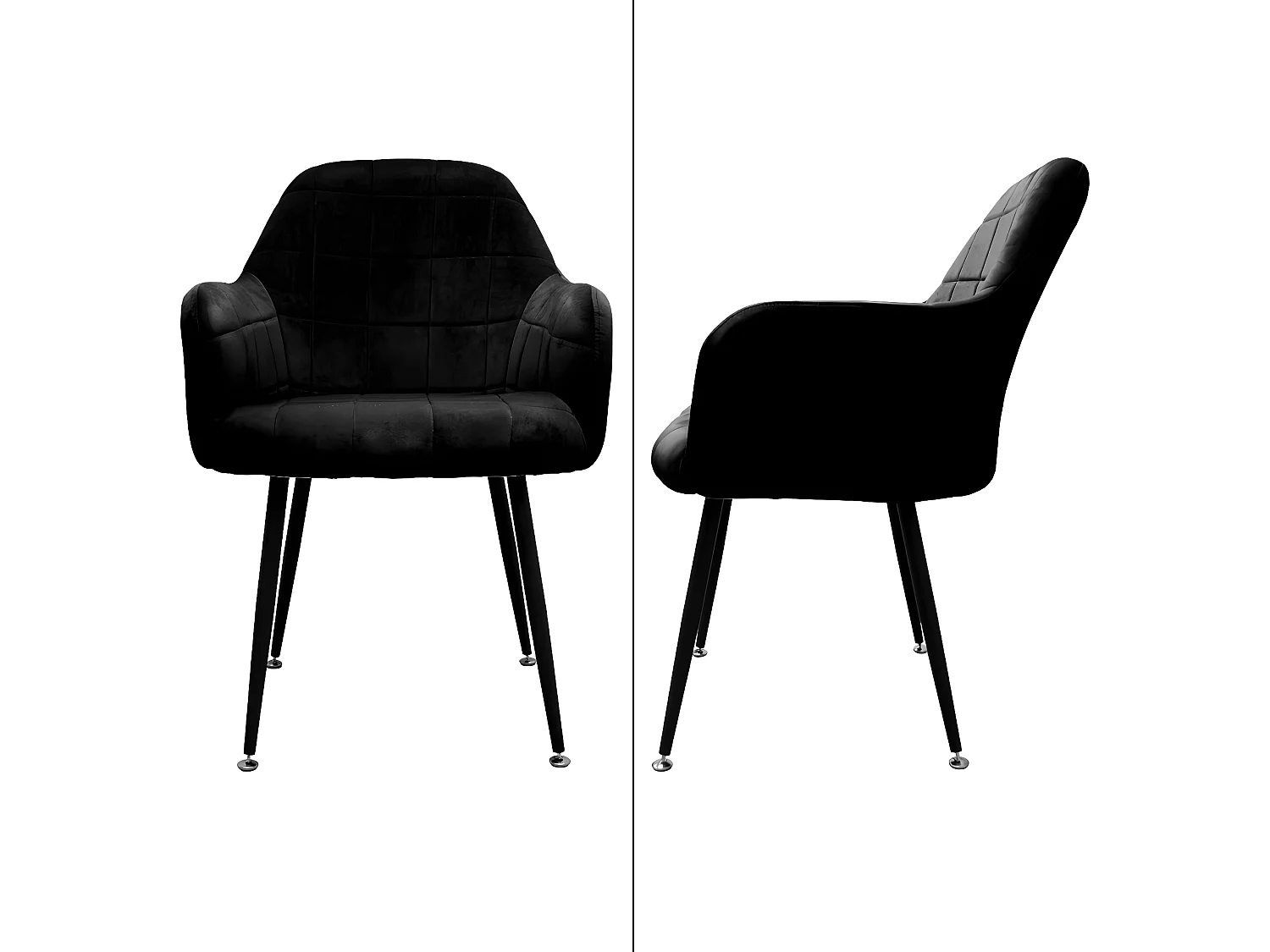 4x Sillas de comedor oficina retro asiento terciopelo tapizado negro patas metal