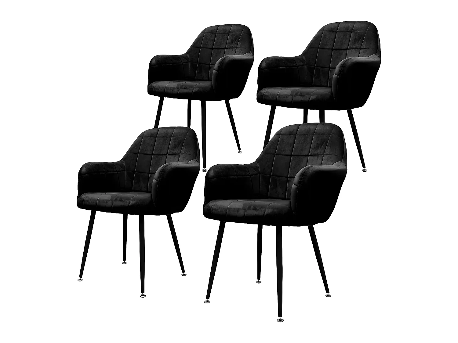 4x Chaises salle à manger tendance rétro fauteuil velours pieds métalliques noir