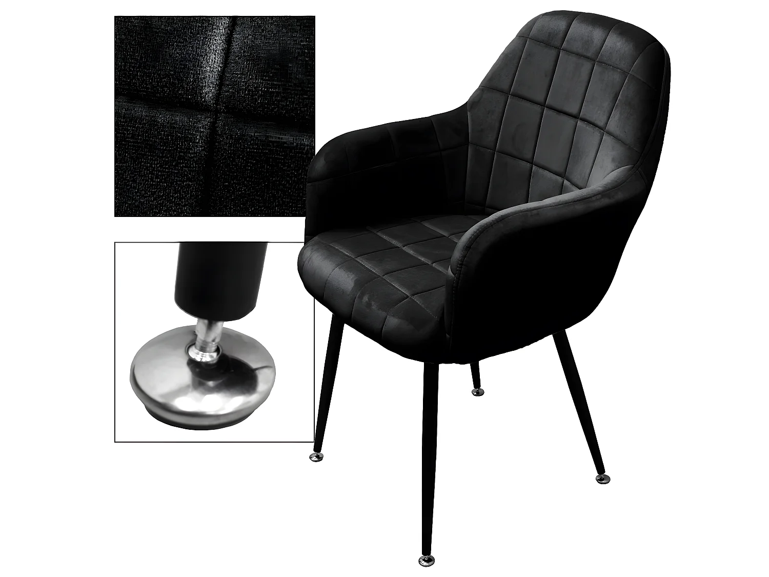 4x Chaises salle à manger tendance rétro fauteuil velours pieds métalliques noir