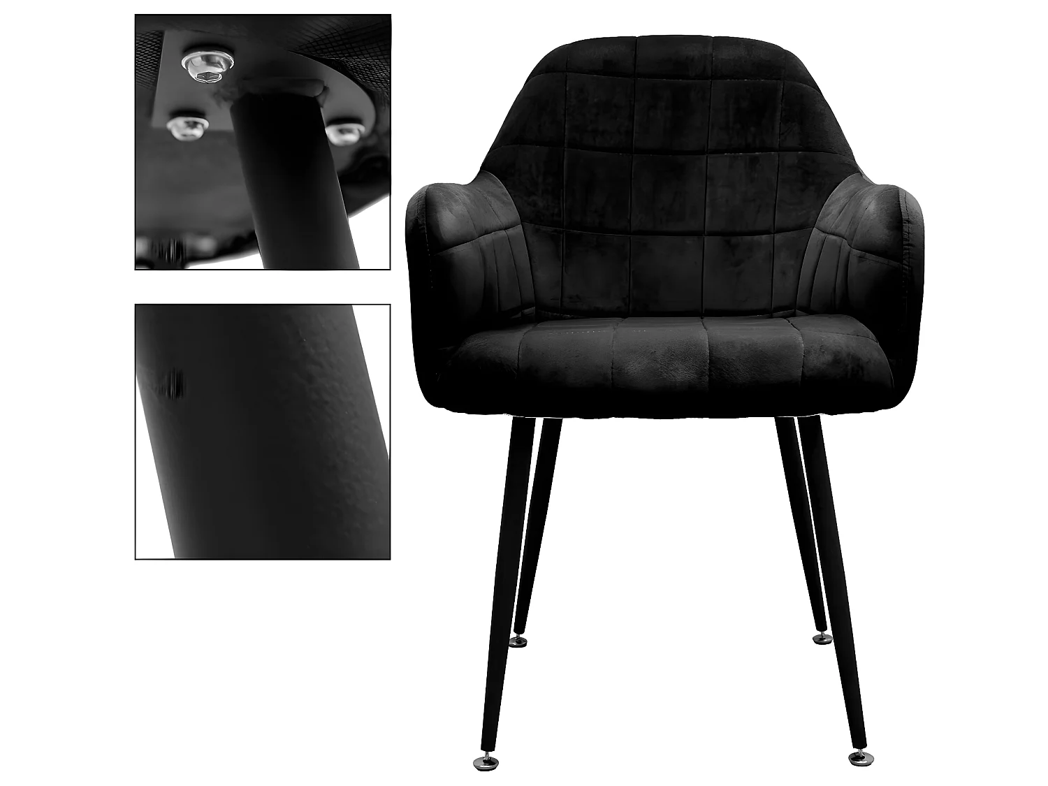 4x Chaises salle à manger tendance rétro fauteuil velours pieds métalliques noir