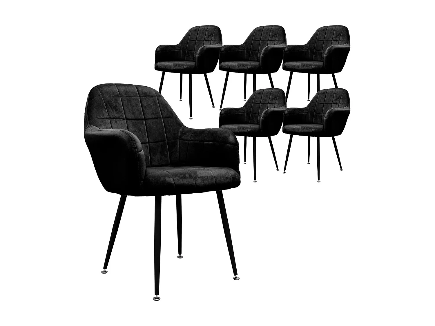 6x Sillón comedor de oficina negro asiento acolchado tapizado en terciopelo de microfibra.
