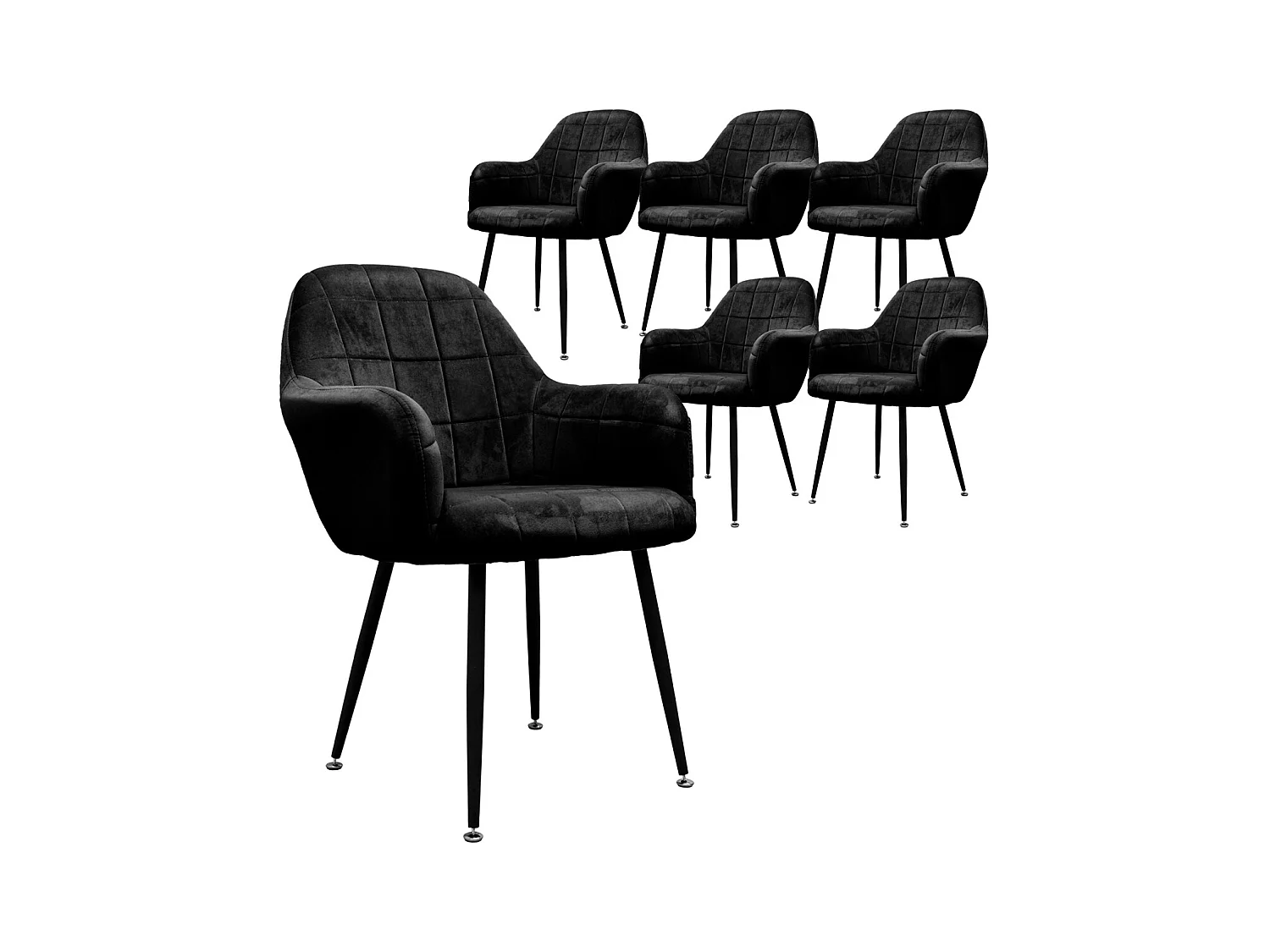 6x Fauteuil de salle à manger bureau noir siège rembourré  tapissé velours microfibre.