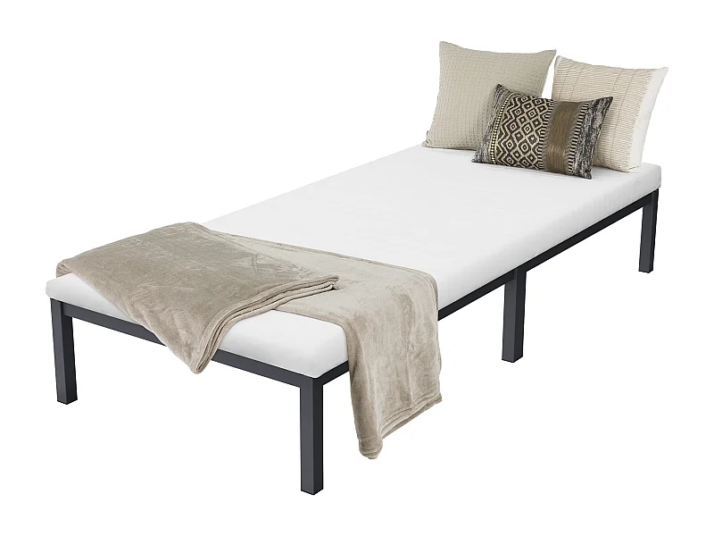 Letto singolo in metallo telaio in acciaio nero con rete a doghe 90 x 200 cm