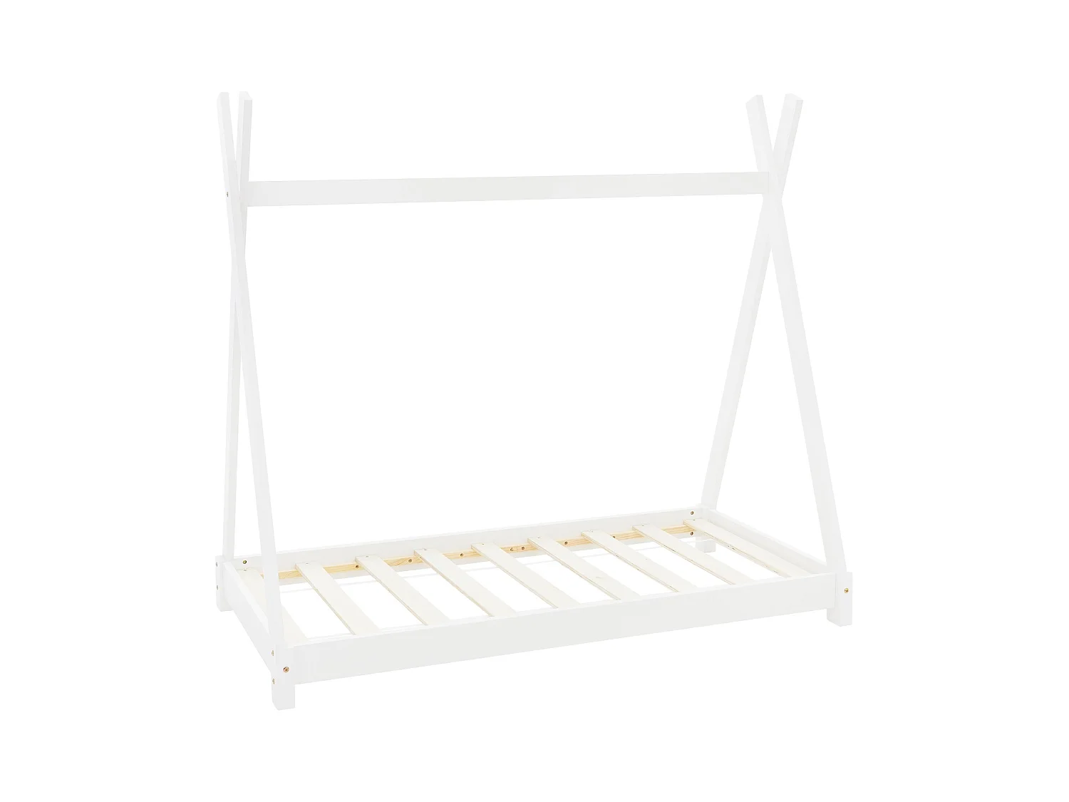 Lit d'enfants Tipi 80x160cm blanc avec sommier à lattes en bois de pin massif tente indien cadre de lit stable robuste lit simple de jeu d`adolescents