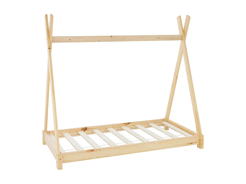 ML-Design Lettino per bambini design tepee con rete telaio a doghe 70x140 cm, letto basso a forma di tenda indiana, giroletto legno pino naturale