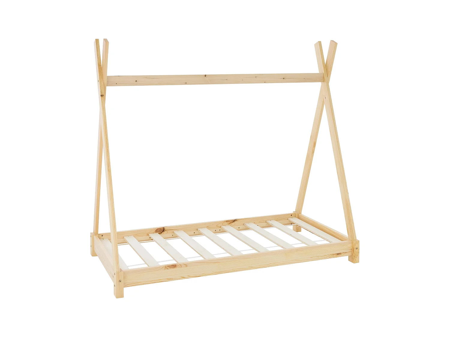 Lit d'enfants Tipi 70x140 cm avec sommier à lattes naturel en bois de pin massif tente indien cadre stable robuste lit simple de jeu d`adolescents