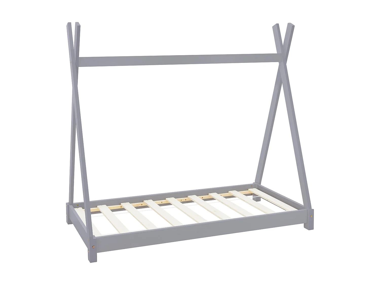 ML-Design Lettino per bambini tepee con rete a doghe 80x160 cm grigio chiaro letto basso a forma di tenda indiana per cameretta bimbi, legno pino