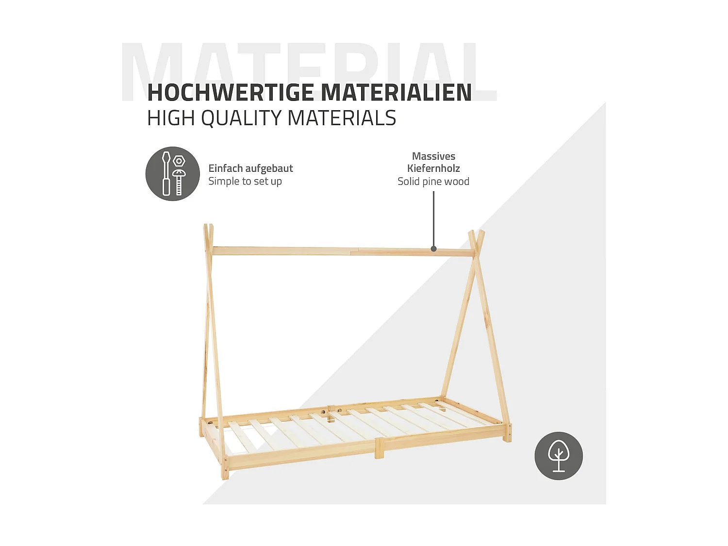 ML-Design Letto per bambini a forma di tenda tipi 90x200 cm in pino naturale tenda a casetta e materasso per cameretta bimbo stile montessori