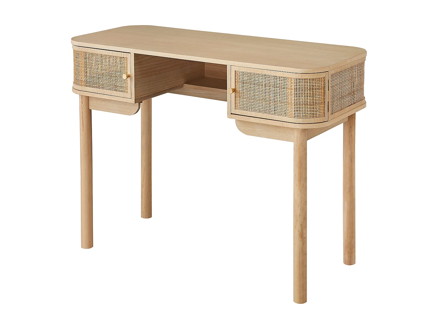 Bureau 2 portes en bois et cannage