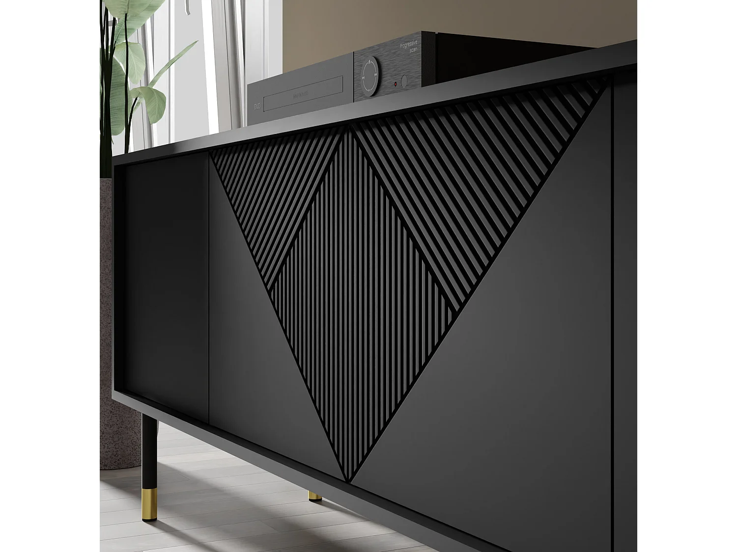 Mueble de TV WOODY BLACK 4D 180 cm fresado negro mate