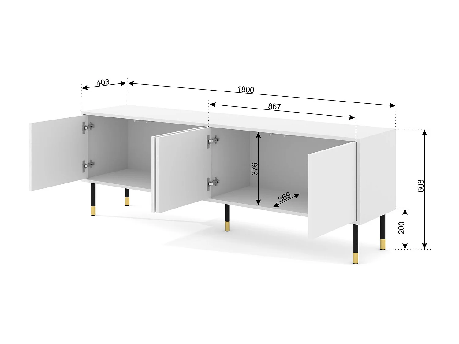 Mueble de TV WOODY WHITE 4D 180 cm fresado blanco mate