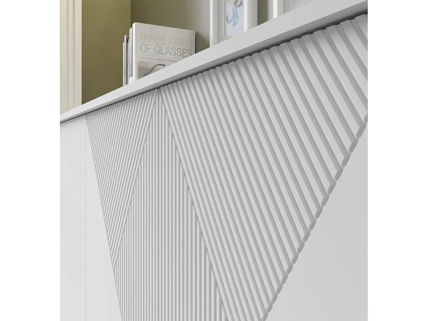 Meuble TV WOODY WHITE 4D 180 cm fraisé sur pieds blanc mat