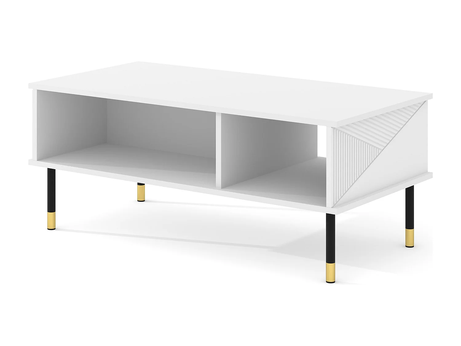 Table basse WOODY WHITE 110x55 cm fraisé sur pieds blanc mat