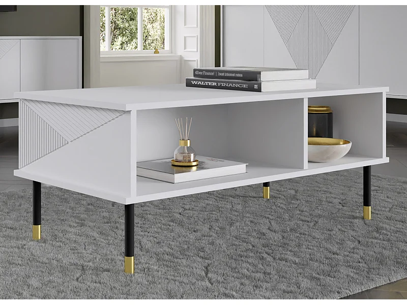 Salontafel WOODY WHITE 110x55 cm gefreesd mat wit