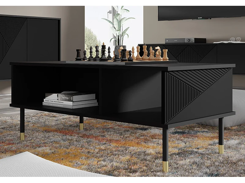 Couchtisch WOODY BLACK 110x55 cm gefräst Schwarz Matt