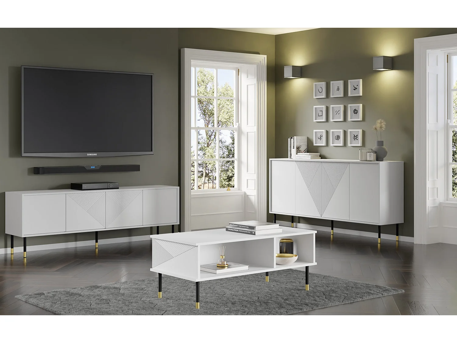 Kommode WOODY WHITE 4D 180 cm gefräst Weiß Matt