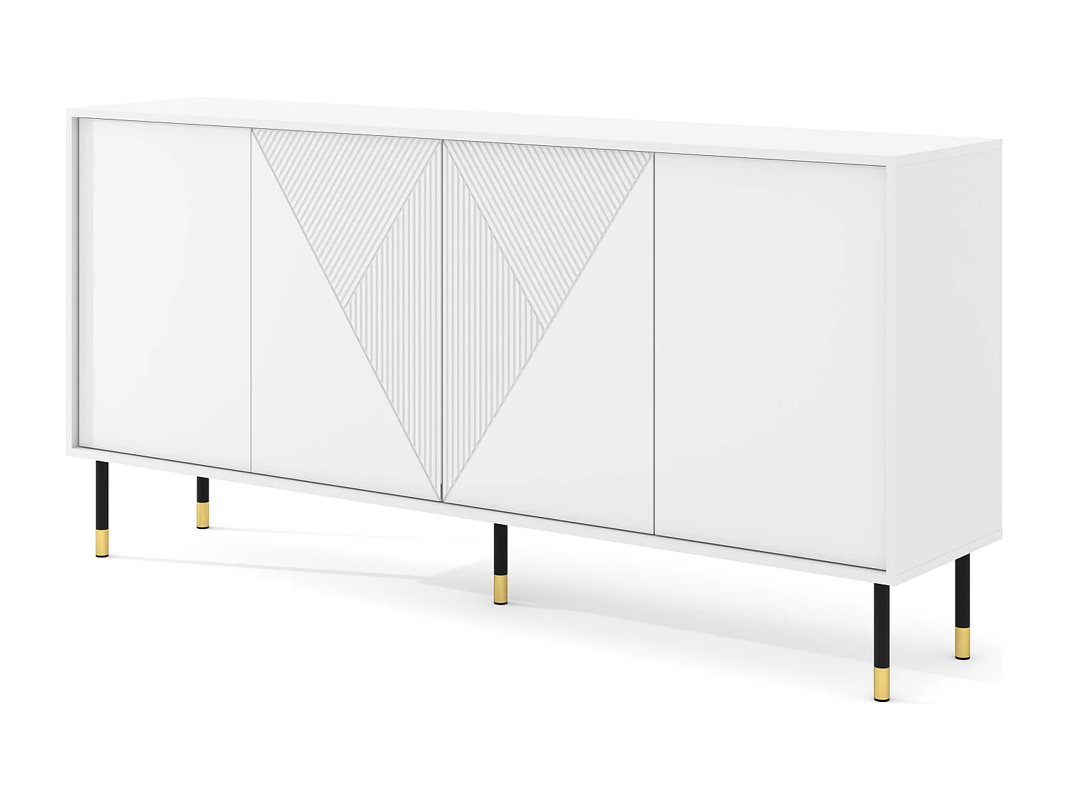 Commode WOODY WHITE 4D 180 cm fraisé sur pieds blanc mat