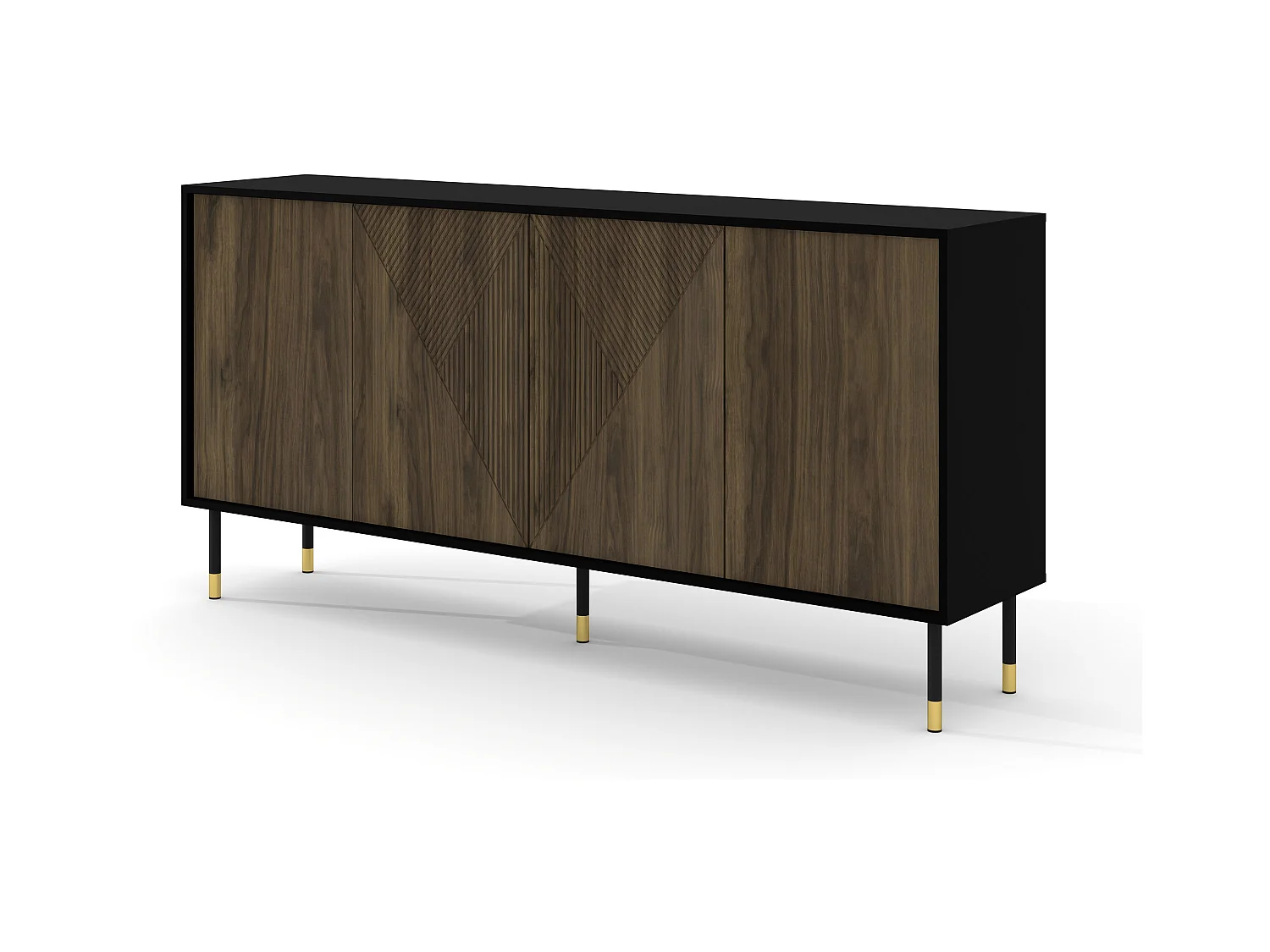 Kommode WOODY PACIFIC 4D 180 cm gefräst Schwarz Matt / Pacific Walnuss
