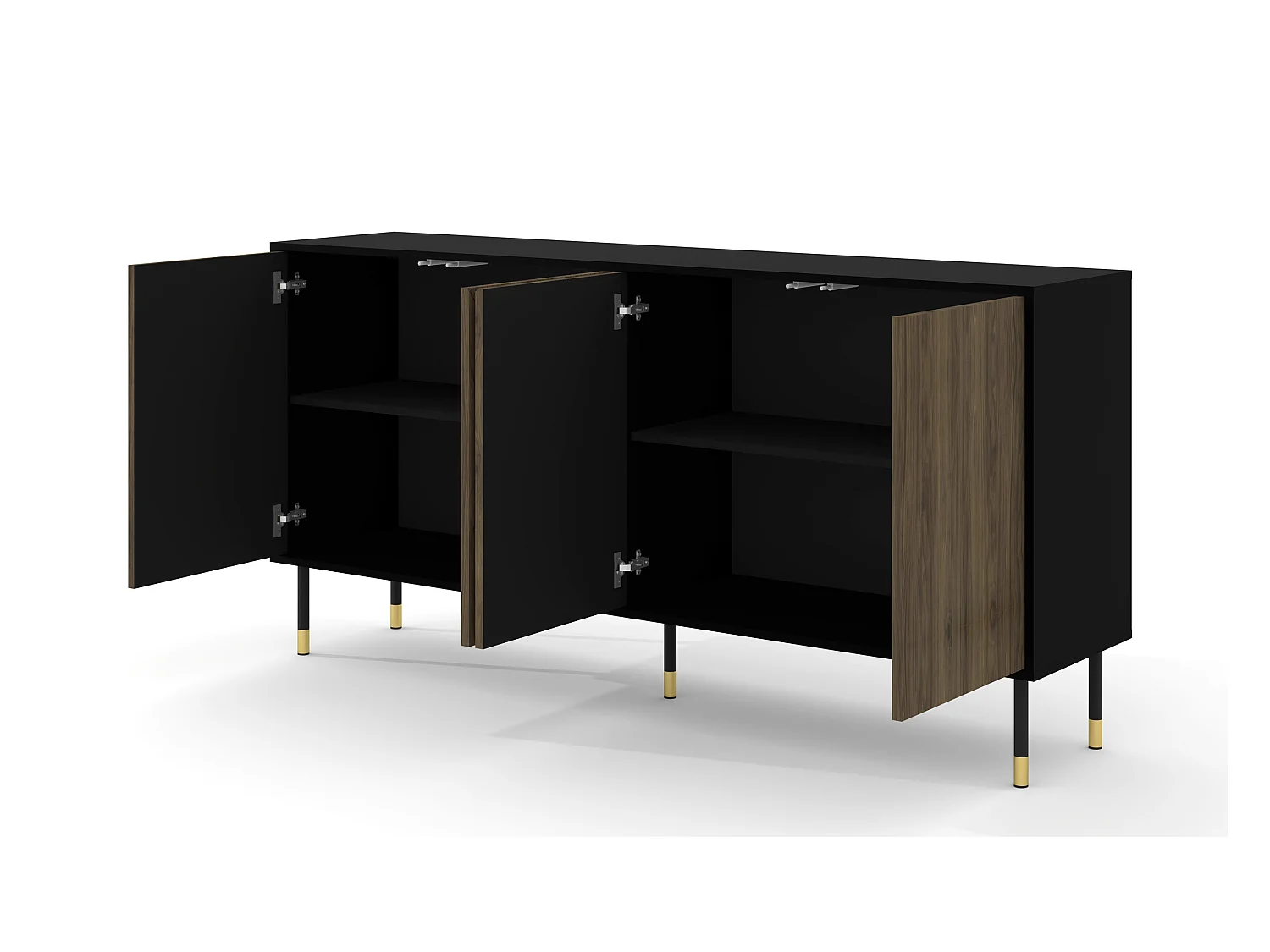 Kommode WOODY PACIFIC 4D 180 cm gefräst Schwarz Matt / Pacific Walnuss