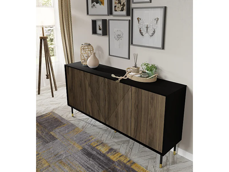 Ladenkast WOODY PACIFIC 4D 180 cm gefreesd mat zwart / pacific noot