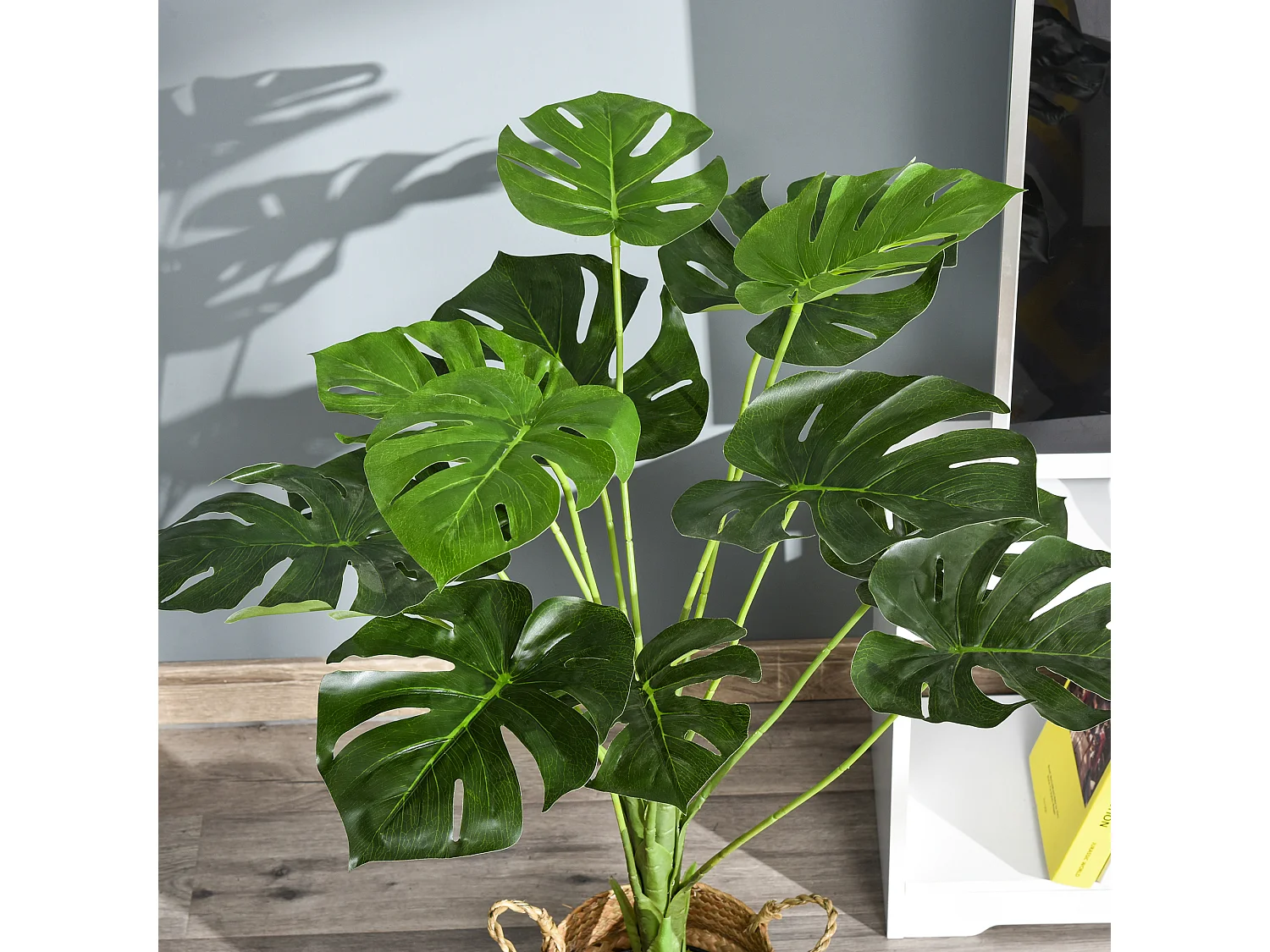 Arbre artificiel plante artificielle Monstera H. 85 cm tronc branches lichen feuilles de tortue grand réalisme pot inclus