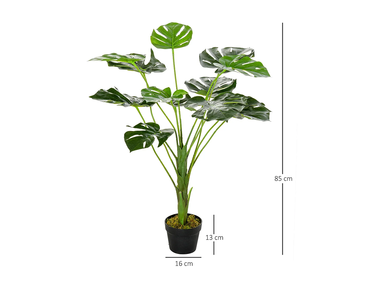 Arbre artificiel plante artificielle Monstera H. 85 cm tronc branches lichen feuilles de tortue grand réalisme pot inclus