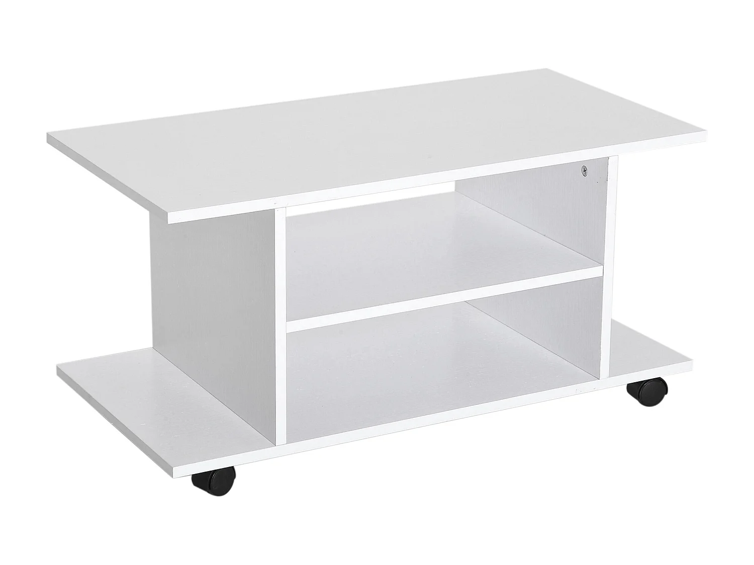 Meuble TV bas à roulettes avec étagère panneaux de particules blanc