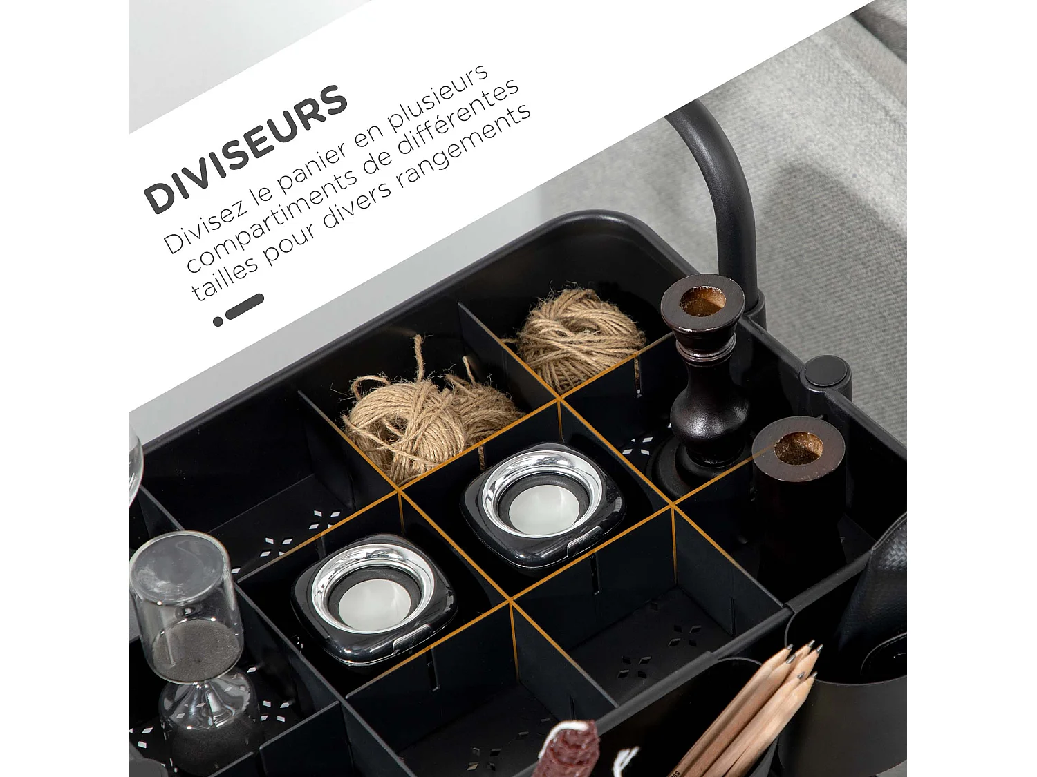 Desserte de cuisine - 3 étagères avec rebords - 4 crochets, 3 pots suspendus - acier ABS noir