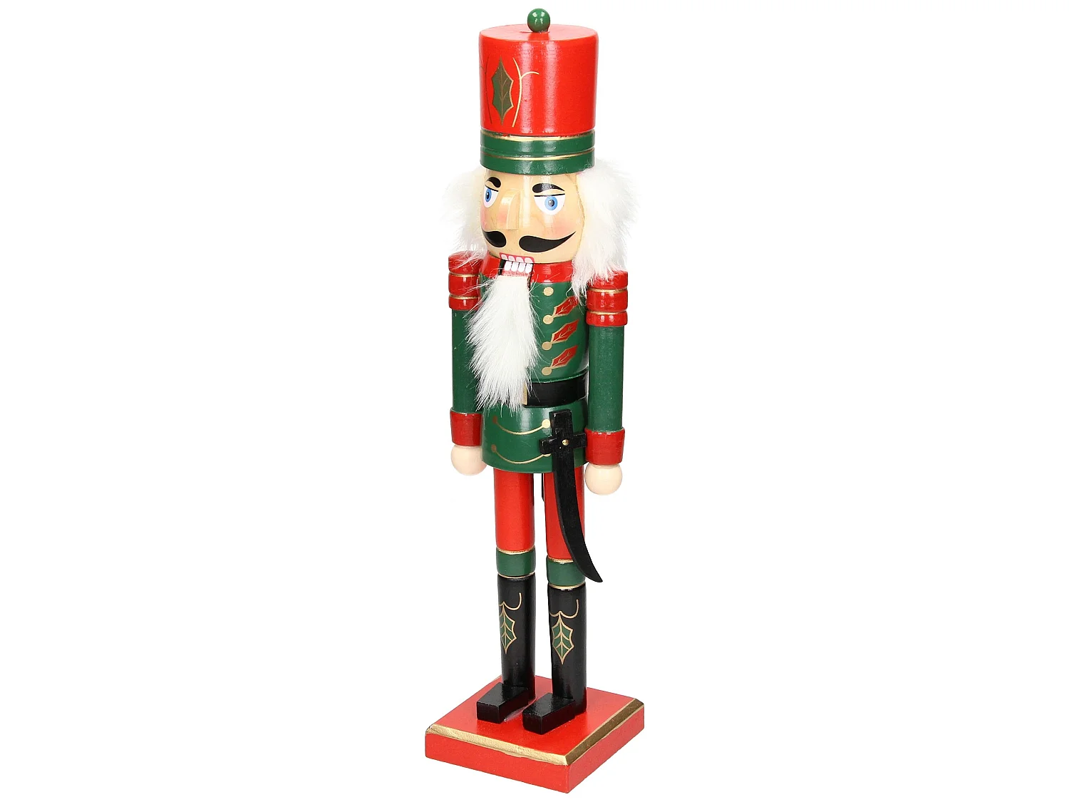 ECD Germany Soldat Casse-Noisette 25 cm avec Chapeau Rouge et Sabre, en Bois, Unique