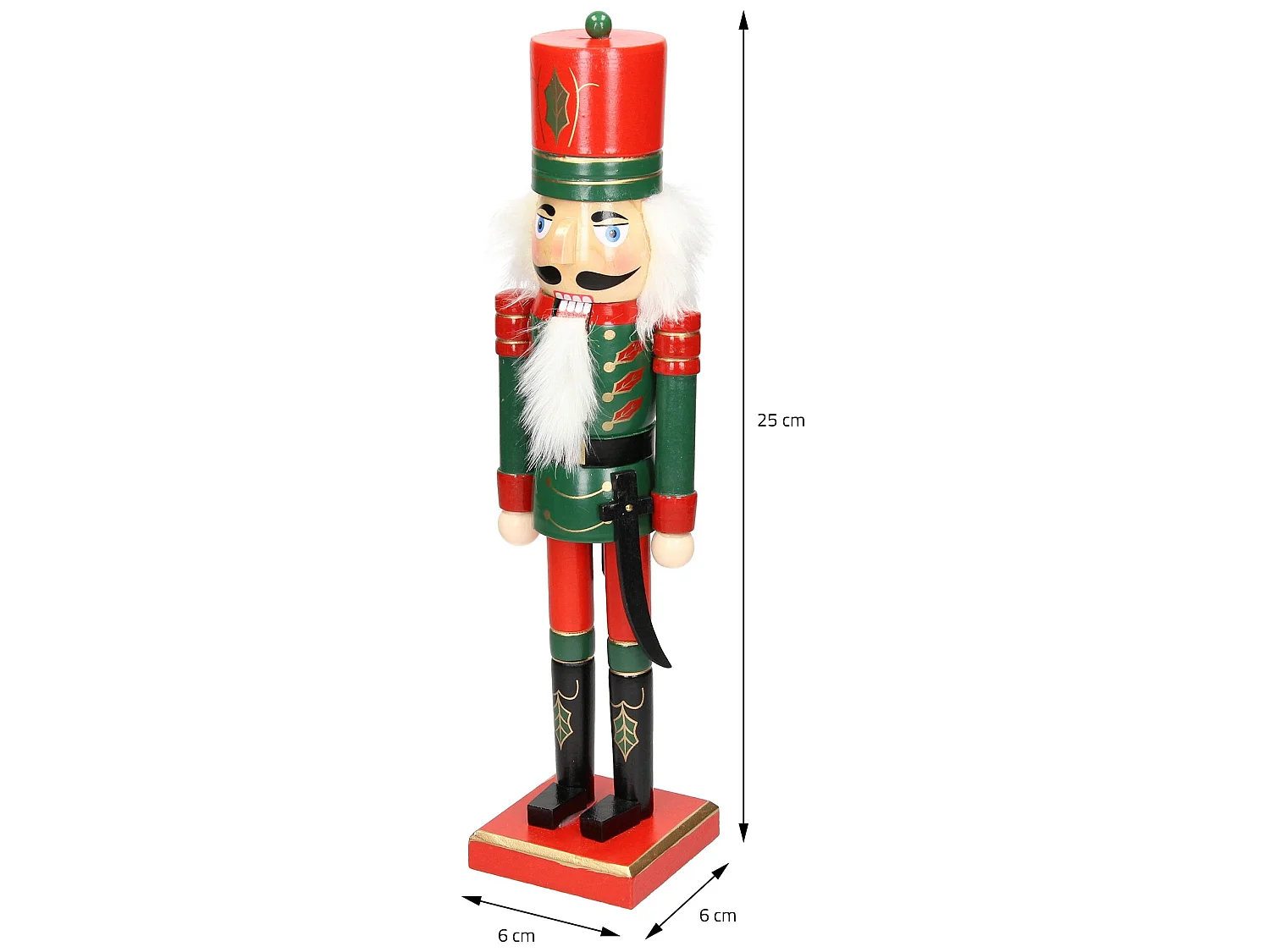 ECD Germany Soldat Casse-Noisette 25 cm avec Chapeau Rouge et Sabre, en Bois, Unique