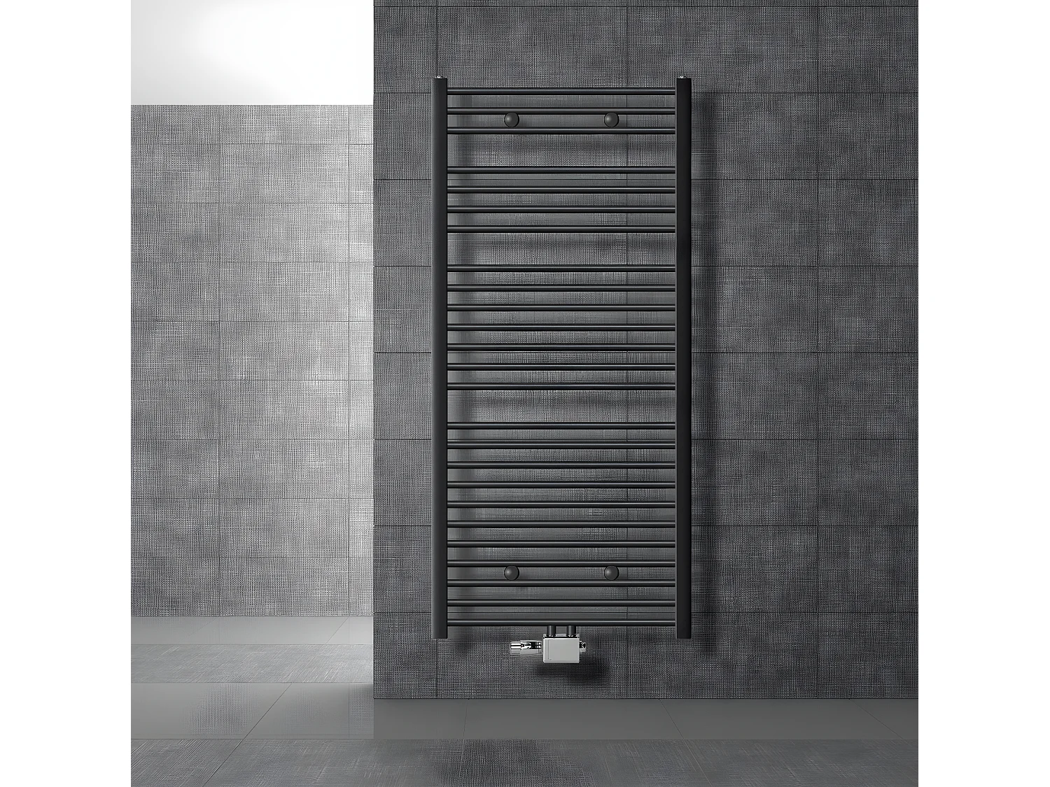 ECD Germany Radiateur de salle de bain raccordement central 750 x 1500 mm anthracite courbé avec thermostat et kit de raccordement