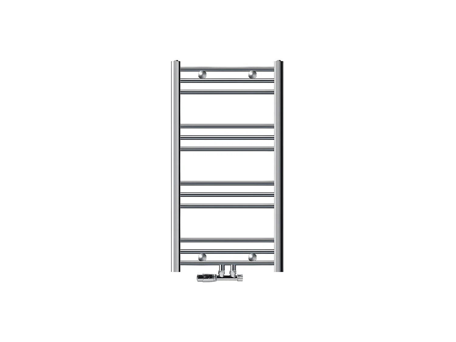 ECD Germany Radiateur de salle de bain à raccordement central 500 x 800 mm chromé courbé avec kit de raccordement comprenant thermostat mural d'angle chromé