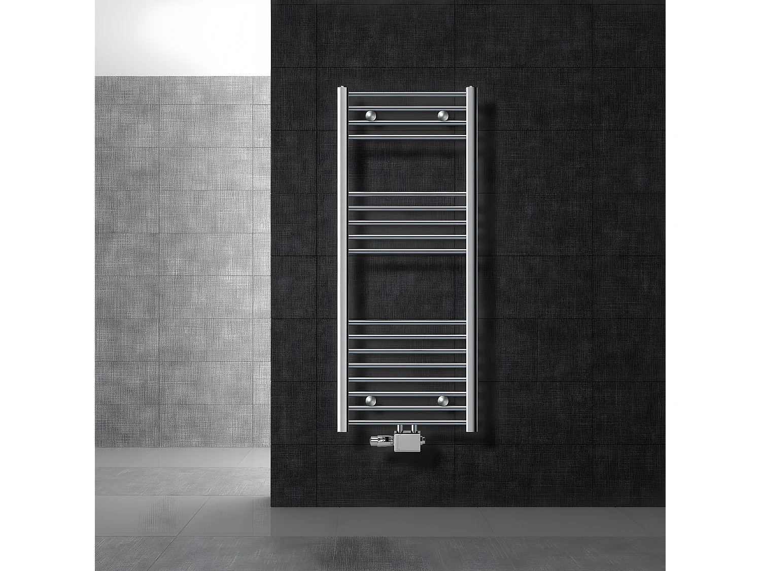 ECD Germany Radiateur de salle de bain raccord central 500 x 1200 mm chromé droit avec thermostat et kit de raccordement forme universelle