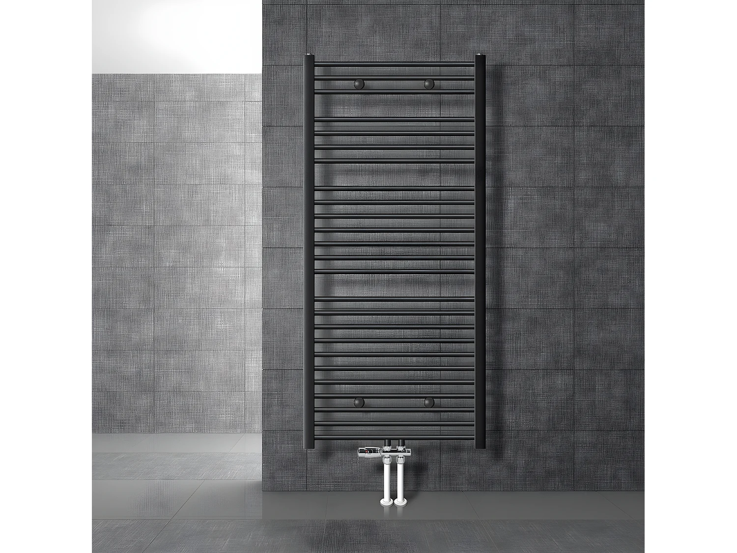 ECD Germany Radiateur de salle de bain raccordement central 750 x 1500 mm anthracite courbé avec thermostat et kit de raccordement passage au sol