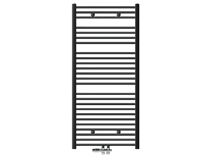 ECD Germany Radiateur de salle de bain raccordement central 750 x 1500 mm anthracite courbé avec thermostat et kit de raccordement passage au sol